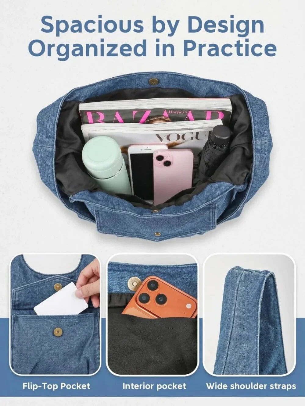 Trendy Women's Denim Hobo Tote Bag | Large Capacity Canvas Purse for Everyday